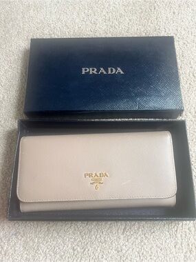 Prada Saffiano Leather Continental Wallet - Beige